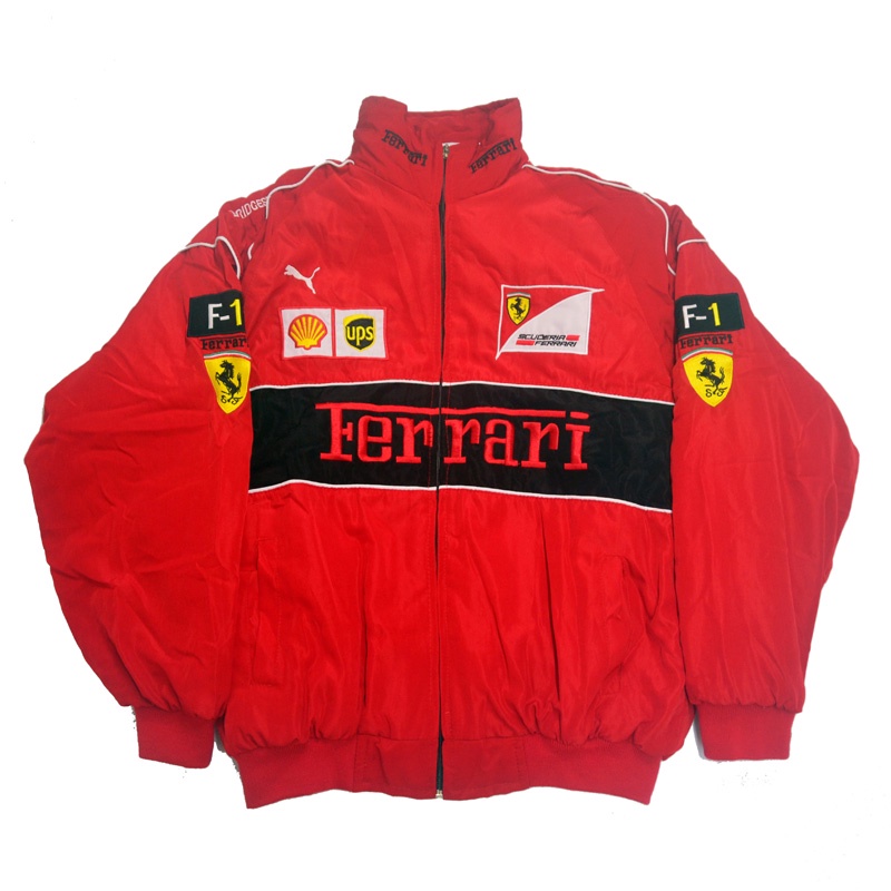 F1 เสื้อแจ็กเก็ตแขนยาว ผ้าฝ้าย ปักลาย Ferrari Team สีแดง แฟชั่นฤดูใบไม้ร่วง ฤดูหนาว สําหรับผู้ชาย และผู้หญิง