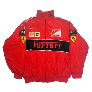 F1 เสื้อแจ็กเก็ตแขนยาว ผ้าฝ้าย ปักลาย Ferrari Team สีแดง แฟชั่นฤดูใบไม้ร่วง ฤดูหนาว สําหรับผู้ชาย และผู้หญิง