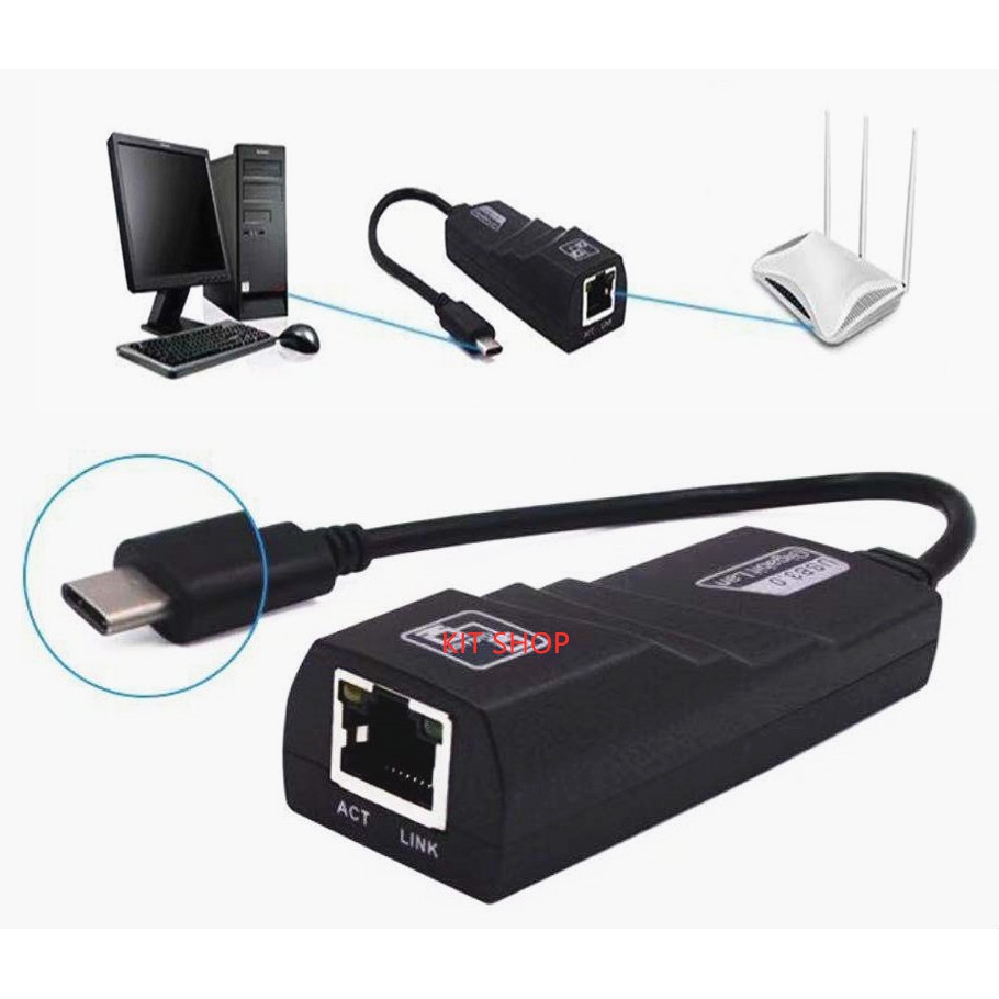 อีเธอร์เน็ต type c USB 3.1ถึง RJ45 รองรับ 1000Mbps Gigabit Ethernet LAN