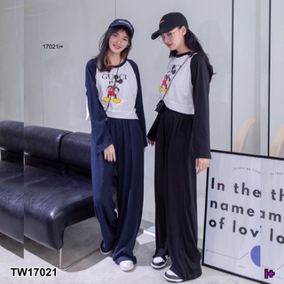 🧢💘ชุดเที่ยว set 2 ชิ้น เสื้อทรงครอปแขนยาว ผ้าคอตตอน 100% อกกสรีนลายการ์ตูนน่ารัก + กางเกงขายาว