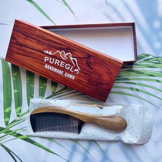 หวีด้ามไม้จันทน์หอม ฟันหวีทำจากเขาควาย หวีซี่ถี่ Handmade Comb Organic Green Sandalwood  Handle Buffalo Horn Tooth (PureGLO®)