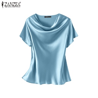 Zanzea เสื้อเบลาส์ ผ้าซาติน สีพื้น สไตล์เกาหลี แฟชั่นฤดูร้อน สําหรับผู้หญิง