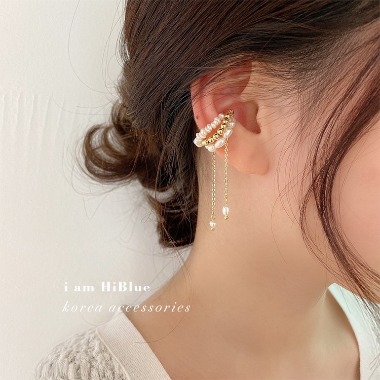 ต่างหูพู่มุกธรรมชาติสไตล์เกาหลีดีไซน์ high sense super fairy แม่เหล็ก ear bone clip โดยไม่ต้องเจาะต่างหู earrings