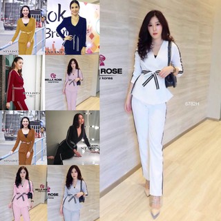 TW6782 Set 2 ชิ้น เสื้อสูทคอวีแบบขวาทับซ้าย+กางเกงขายาวทรงกระบอก