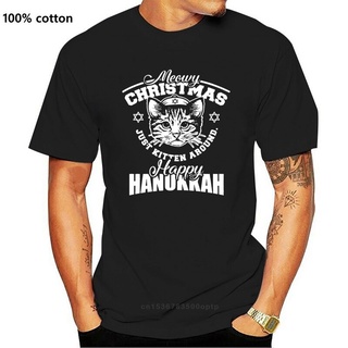 เสื้อยืดคอกลมcrew neckพร้อมส่ง เสื้อยืดคอกลม แขนสั้น ผ้าฝ้าย 100% พิมพ์ลายแมว Hanukkah หลากสี แฟชั่นฤดูร้อน สําหรับผู้ชา