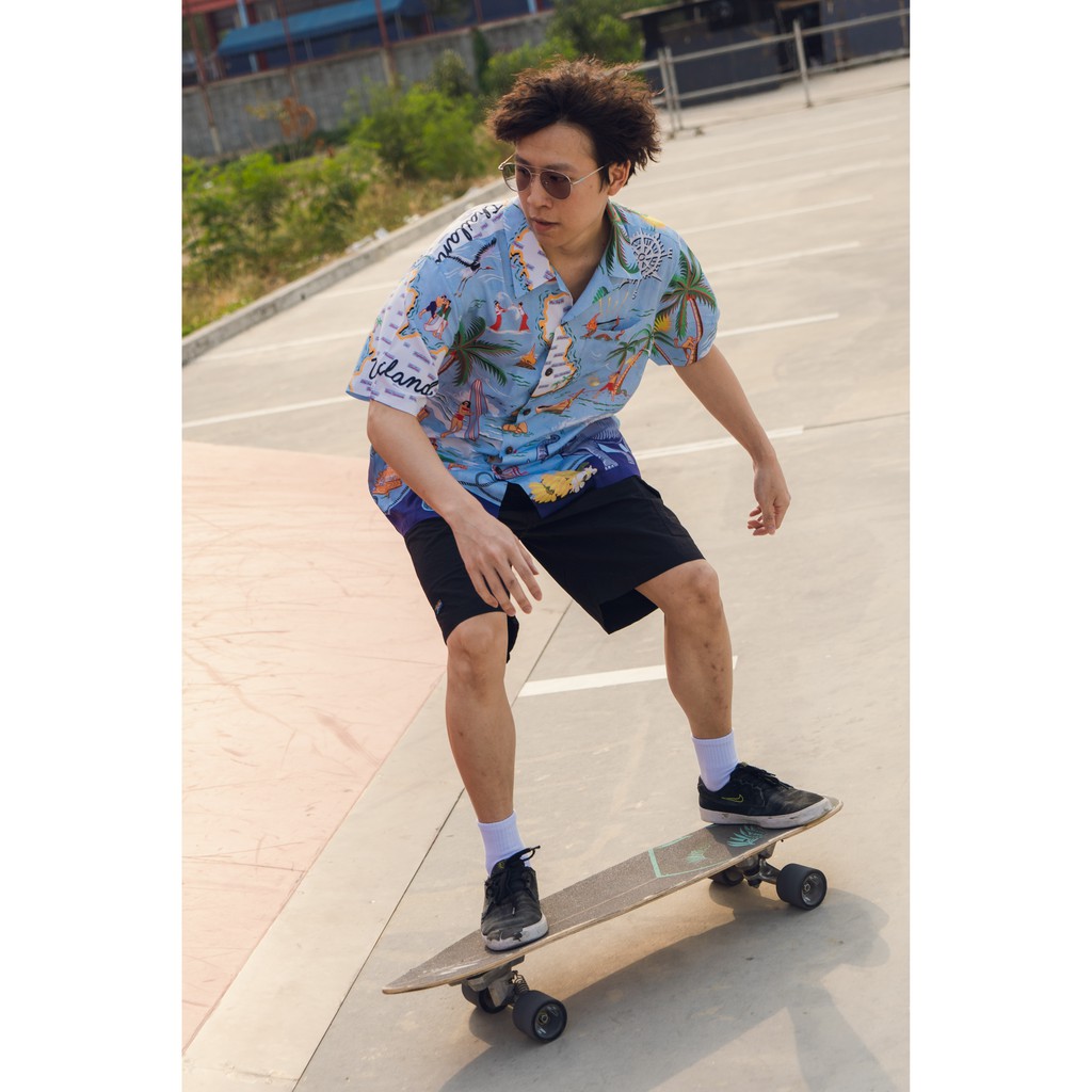 เสื้อฮาวาย ลายประเทศไทย แบรนด์ Windwear ผ้าเรยอน Aloha Discovery Thailand ไทยเที่ยวไทย สีน้ำเงิน ราคา ถูกที่สุด ดีลบีเคเค แกลเลอรีภาพที่ 5