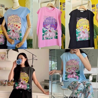 ส่งฟรี‼️เสื้อยือแขนตัด สกรีนลาย pinkpanter พร้อมส่ง