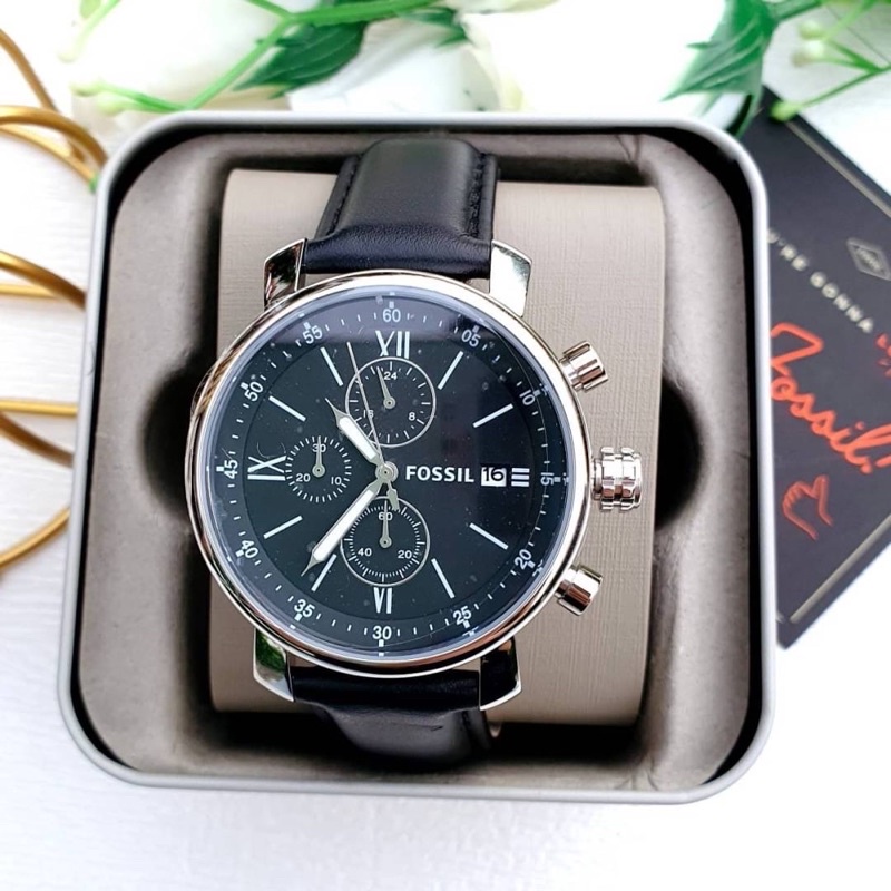 (ผ่อน0%) นาฬิกา สายหนัง สีดำ FOSSIL Watch,Rhett Chronograph Black Leather Watch BQ1006