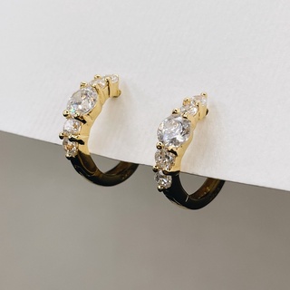 Tiny Sparkling Huggies, 18K Gold Plated Sterling Silver Earrings E0108 | เงินแท้ 925 ชุบทองเเท้ 18 กะรัต