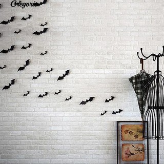 Gregorio 12Pcs Halloween 3D Bat สติ๊กเกอร์ติดผนังตกแต่งภายในงานปาร์ตี้ Art Decals จิตรกรรมฝาผนัง