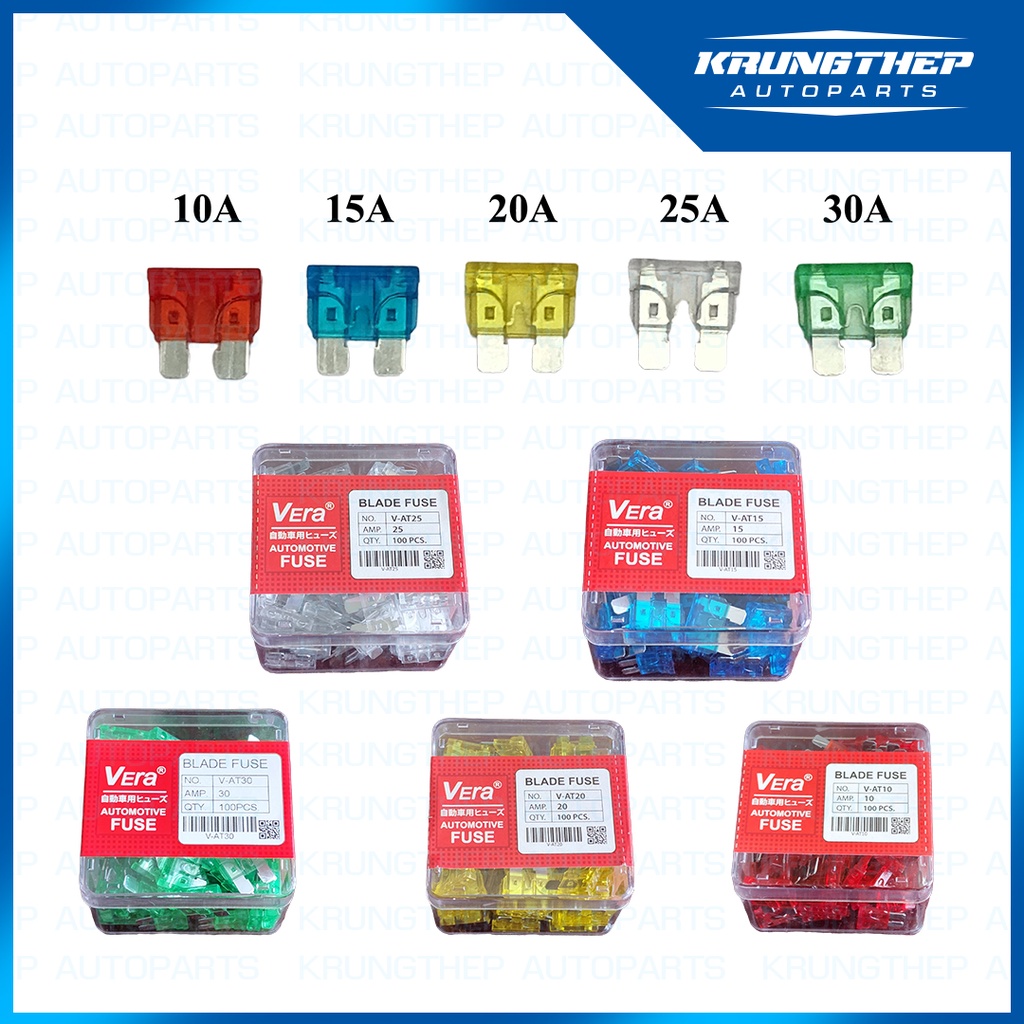 *100ตัว ยกกล่อง* ฟิวส์เสียบ Standard Fuse ขนาด มาคราฐาน มีขนาด 10A, 15A, 20A, 25A, 30A