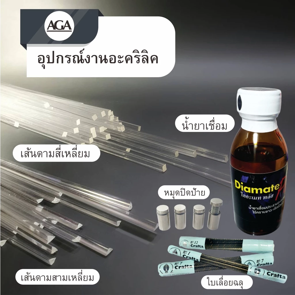 น้ำยาเชื่อมอะคริลิค น้ำยาประสานอะคริลิก แบบไร้คราบ เซ็ตตัวเร็ว ขนาด100ml. ใบเลื่อยฉลุตราใบโพธิ์ และ เส้นดามอะคริลิค