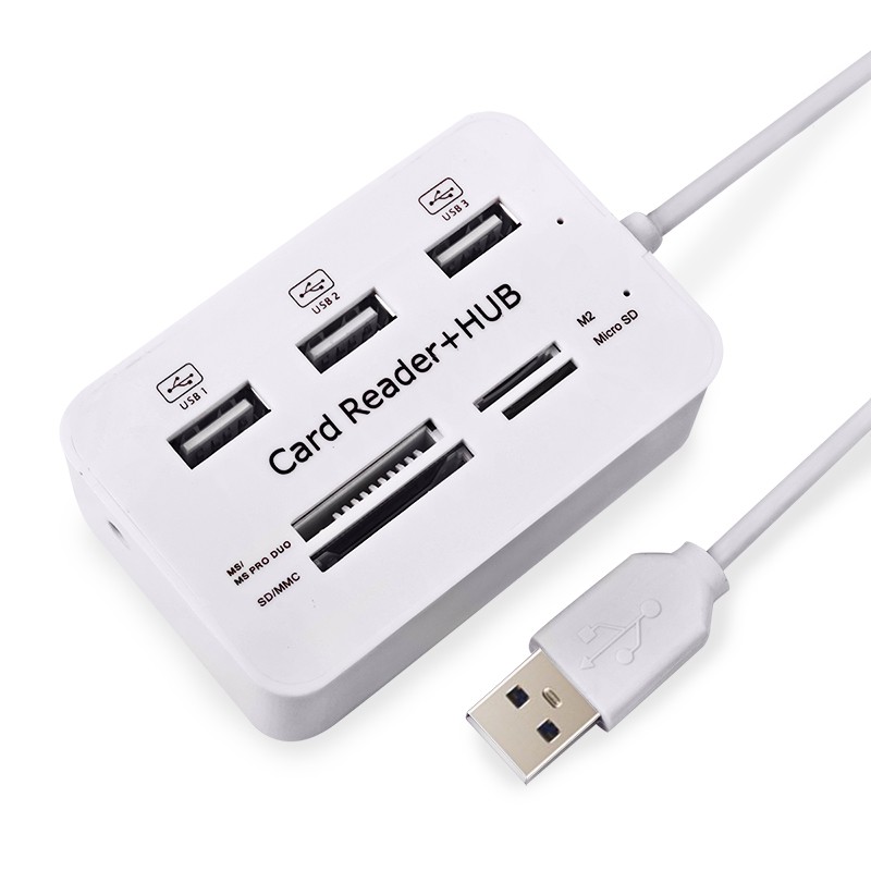 ZS 3 PORT 2.0 USB HUB + 4 SLOT Card Reader (สีขาว)รุ่น HC-02