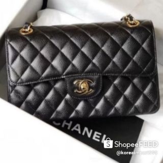 Chanel Classic Caviar Leather Bag With Gold Hardware