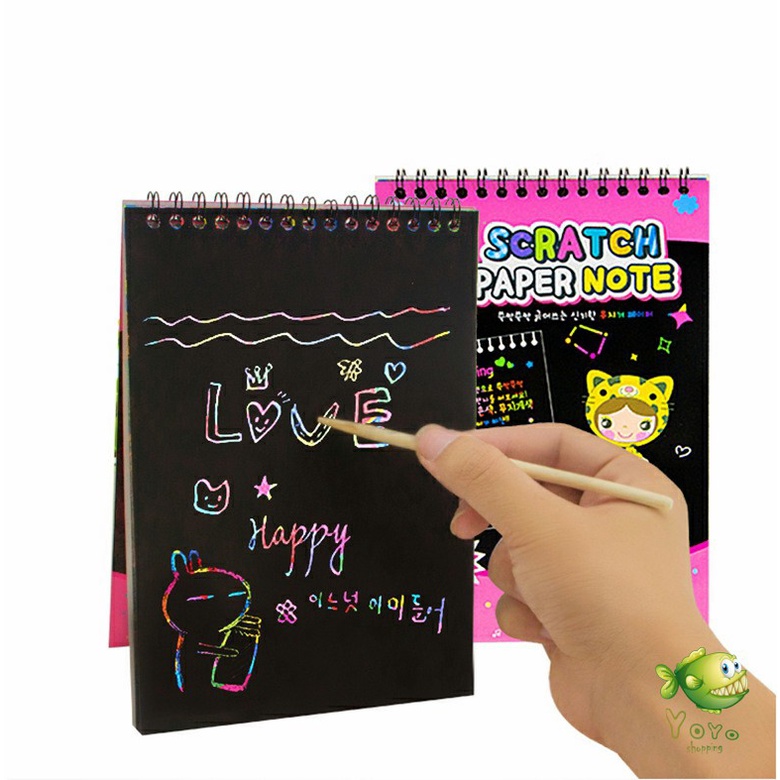 YOYO สมุดโน๊ตขูดสีรุ้งเล่มเล็กเกาหลี กระดาษวาดรูปสีสันสดใส พร้อมจัดส่ง children's picture book - รูปที่ 6