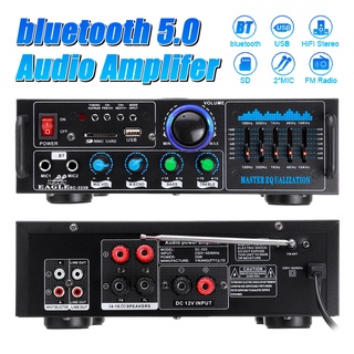 เครื่องขยายเสียงสเตอริโอ บลูทูธ 2000W 2 ไมโครโฟน FM AUX USB SD AMP พร้อมรีโมตคอนโทรล สําหรับบ้าน โรงหนัง คาราโอเกะ