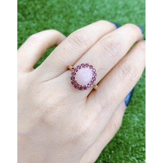 แหวนเงินแท้ พลอยแท้ พิงค์ โอปอล โรโดไลท์ Sterling Silver 925 with Pink Opal and Rhodolite