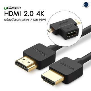 Ugreen HDMI 2.0 4K ยาว 2 เมตร พร้อมตัวแปลง Micro / Mini HDMI ประกันศูนย์ไทย