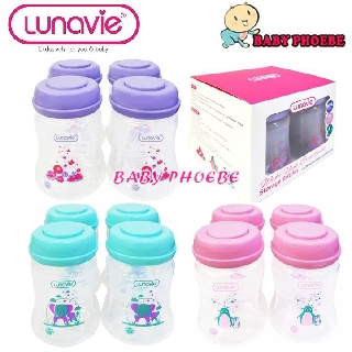 Lunavie ขวดเก็บน้ํานมแม่ คอกว้าง PP ขนาด 6 ออนซ์ 180 มล. (4 ชิ้น)