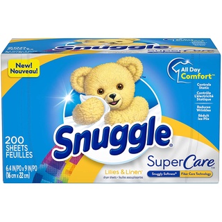 Snuggle 200 Count, แผ่นหอมปรับผ้านุ่ม SuperCare Fabric Softener Dryer Sheets, Lilies and Linen