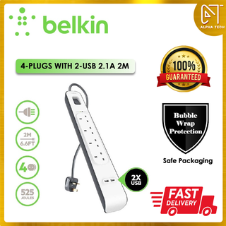 Belkin ปลั๊กไฟกระชาก 4 ปลั๊ก พร้อม USB 2.1A (2 เมตร) BSV401SA2M