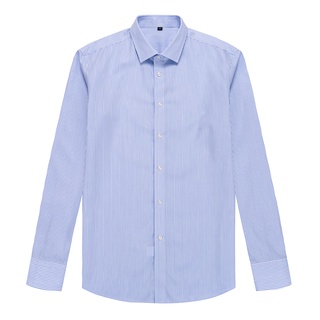 KINGMAN Original business dress shirt mens Blue and white stripes เสื้อเชิ้ตสั่งตัด เสื้อเชิ้ตแขนยาว