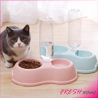 ชามให้อาหาร พร้อมน้ำสำหรับสุนัขและแมว แบบ 2 หลุม พร้อมขวดน้ำ ชามพกพา Pet feeding bowl