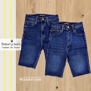 BabarryJeans กางเกงยีนส์ผู้หญิง ยีนส์สามส่วน เอวสูง ผ้ายีนส์ยืด สียีนส์เข้มฟอก