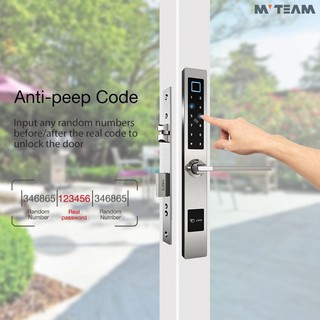 ลูกบิดประตูไฟฟ้า Smart Digital Door Lock รองรับ App  smart สะแกนลายนิ้วมือ คีย์การ์ด รหัสผ่าน กันน้ำกันฝน