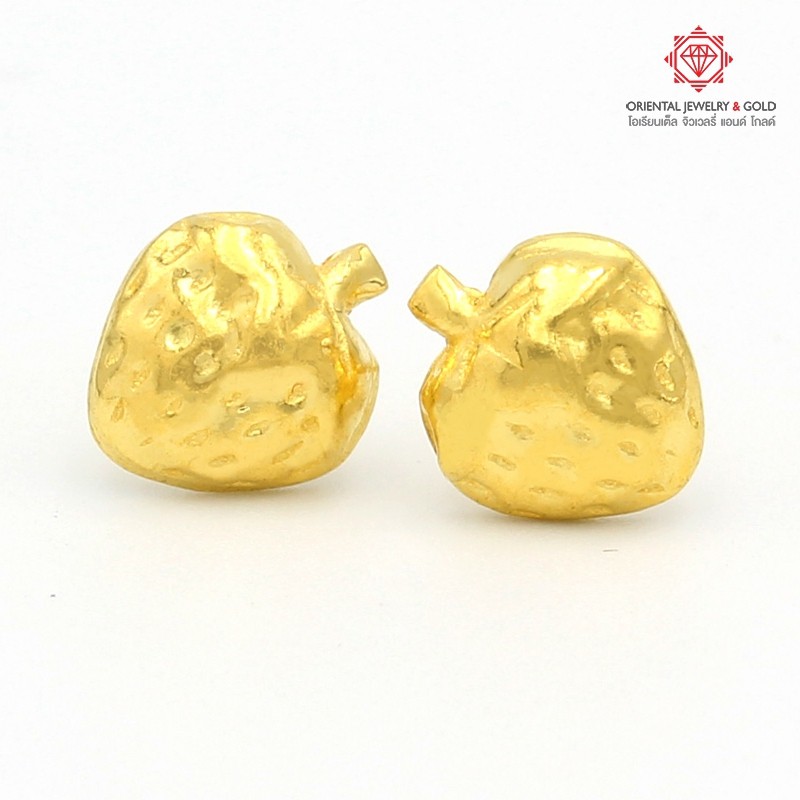 [ผ่อน 0%] OJ GOLD ต่างหูทองแท้ นน. 1 กรัม 96.5% สตอเบอรี่ ขายได้ จำนำได้ มีใบรับประกัน ต่างหูทอง ต่างหูทองคำแท้