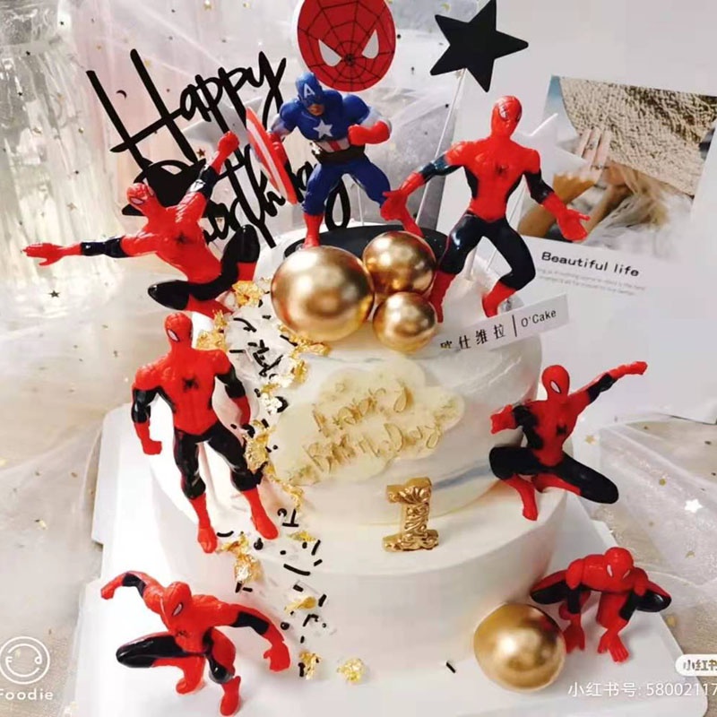 7 ชิ้น/เซ็ต Spiderman เค้กวันเกิดตกแต่ง Boy Birthday Spiderman เค้ก Topper