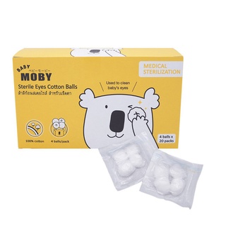 MOBY สำลีก้อนเช็ดตาสเตอไรส์ ผลิตจากฝ้ายธรรมชาติ 100% พกพาสะดวก ใช้ง่าย สำหรับใช้แล้วทิ้ง 1 ซอง บรรจุ 4 ก้อน จำนวน 20 ซอง