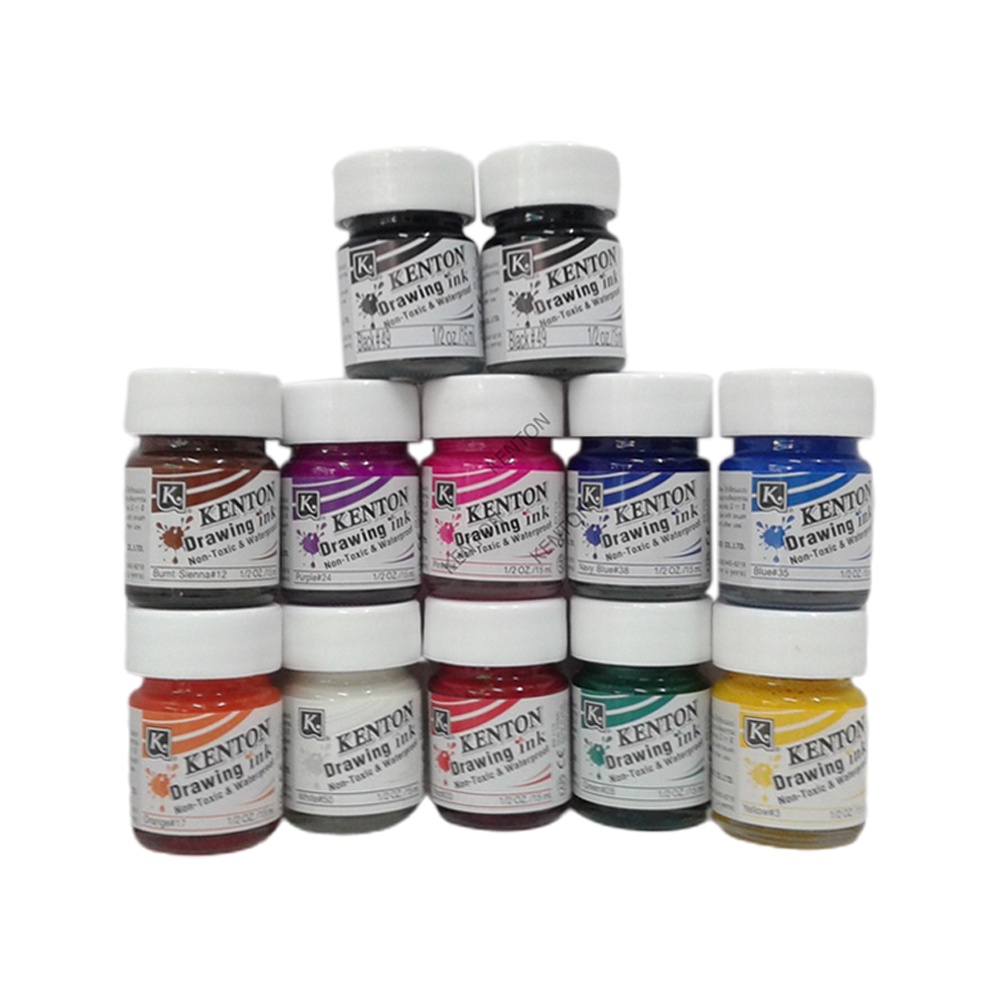 Drawing Ink สีหมึกอินเดียอิงค์ ยี่ห้อ Kenton เคนตั้น สีสวยสด เนื้อหมึกละเอียด แห้งเร็ว กันน้ำ ขนาด 1