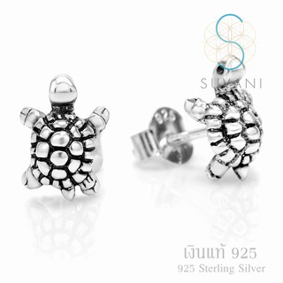 Suvani Jewelry 925 Sterling Silver ต่างหูเต่า เป็นเงินแท้ เงินรมดำ สไตล์มินิมอล