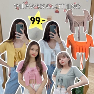 Sexy crop (Short sleeve) เสื้อครอปแขนสั้นผูกโบว์หน้าอก+ครอปเกาะอก สุดSexy เซ็กซี่ น่ารัก สวยแซ่บ