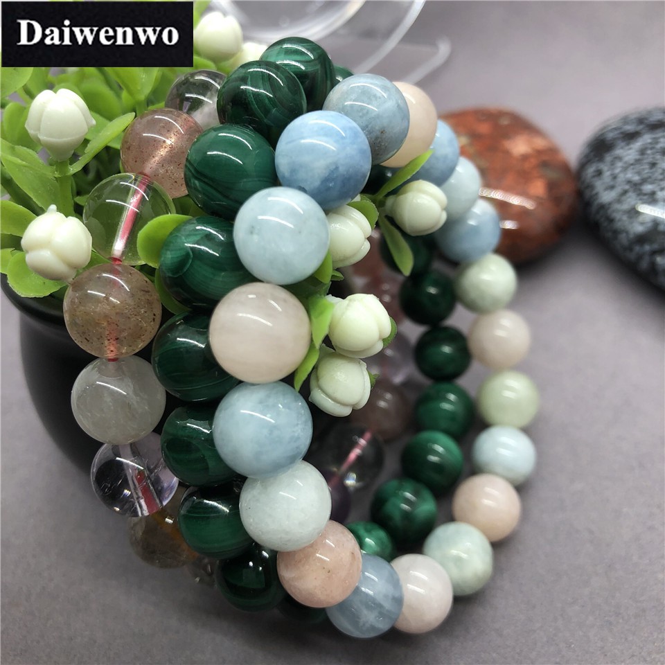 หินธรรมชาติ Malachite Morganite Super Seven สร้อยข้อมือลูกปัด Charms 孔石按摩根超七手链