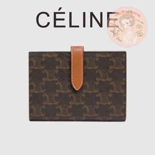 Shopee ราคาต่ำสุด 🔥ของแท้ 100% 🎁Celine Brand New Medium Logo Print Sheepskin Band Wallet