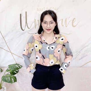 (พร้อมส่ง) เสื้อเชิ้ตแขนยาว ลายดอกมารีเมกโกะพาสเทล