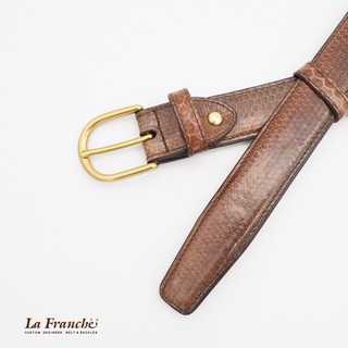 La Franche - เซ็ท "หนังงูแท้ Full Grain" สีน้ำตาล พร้อมหัวเข็มขัดทองเหลือง #2S0002