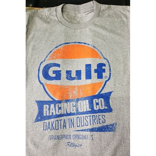 GUFVT002 เสื้อยืด คอกลม มอเตอร์ไซต์ รถยนต์ วินเทจ GULF OIL MOTOTCYCLES VINTAGE STYLE COTTON 100%