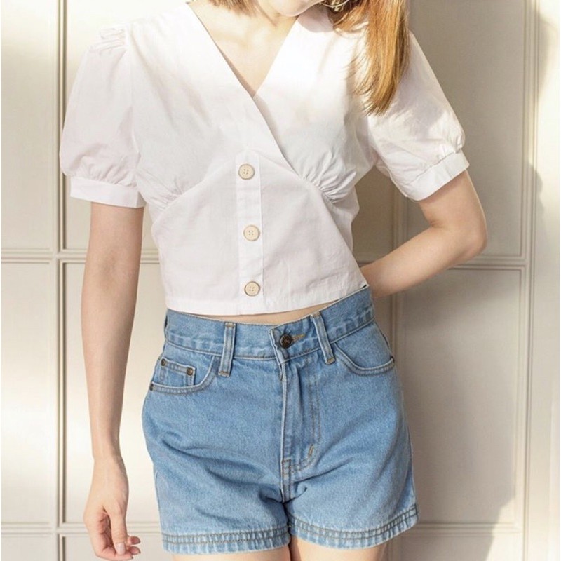 SBS001-48-PT-WT:เสื้อครอปผ้าคอตตอน