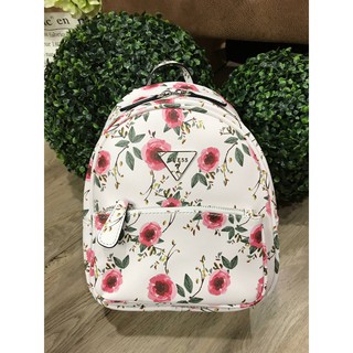 GUESS WOMANS FACTORY BACKPACK กระเป๋าเป้รุ่นใหม่ล่าสุดขนาดกำลังดีวัสดุหนังแกะสังเคราะห์พิมพ์ลายดอกไม้