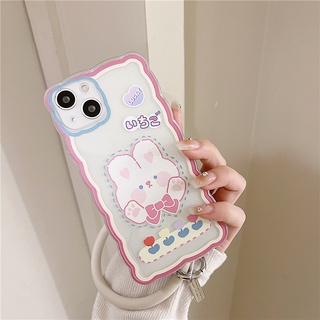 เคสโทรศัพท์มือถือ ซิลิโคน ลายการ์ตูนกระต่าย พร้อมสายคล้องมือ สําหรับ for Iphone 13Pro 11 12 xs -14