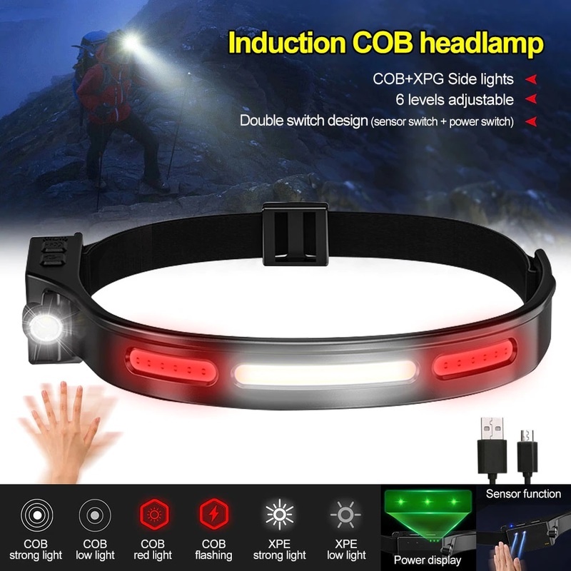 Outdoor COBXPE LED Headlight USB Rechargeable Induction Headlamp 6