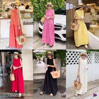 **แชทถามก่อนโอนนะคะ*ติดตามร้านลด20บ.TW13556   Maxi Dress เดรสยาว แขนกุด สไตล์โคเรียเรียบหรูมากรุ่นนี้