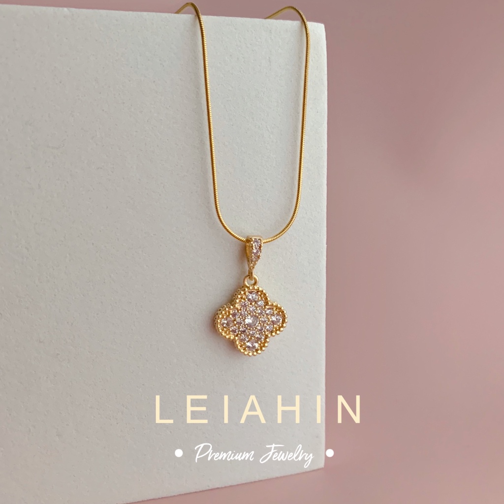 LEIAHIN สร้อยคอ ชุบทอง 18K จี้ใบโคลเวอร์สี่แฉก เครื่องประดับแฟชั่น สําหรับผู้หญิง ของขวัญ ปาร์ตี้ มิตรภาพ เครื่องประดับแฟชั่น สไตล์ตะวันตก