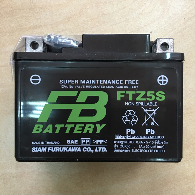 แบตเตอรี่แห้ง FB5/FTZ5S สำหรับรถมอเตอร์ไซต์ประเภทสตาร์ทด้วยมือ (Motor Start)