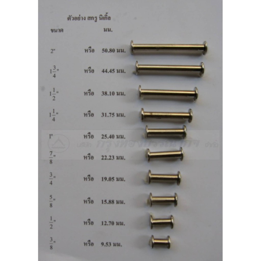 สกรูนิคเกิ้ล ยึดแฟ้ม เมนูอาหาร