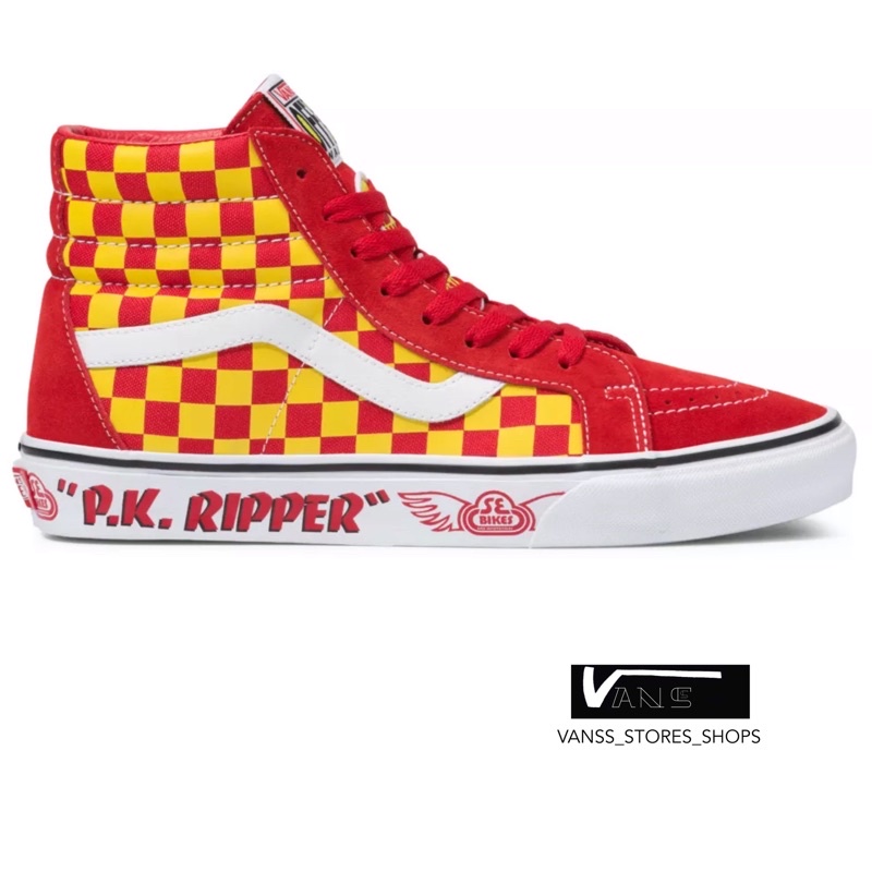 VANS SK8 HI SE BIKES PK RIPPER RED YELLOW REFLECTIVE CHECK SNEAKERS สินค้ามีประกันแท้