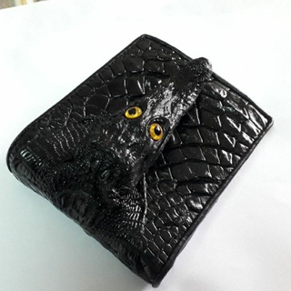 กระเป๋าสตางค์ หนังจระเข้ Unisex crocodile bifold wallet สีดำpocket coin